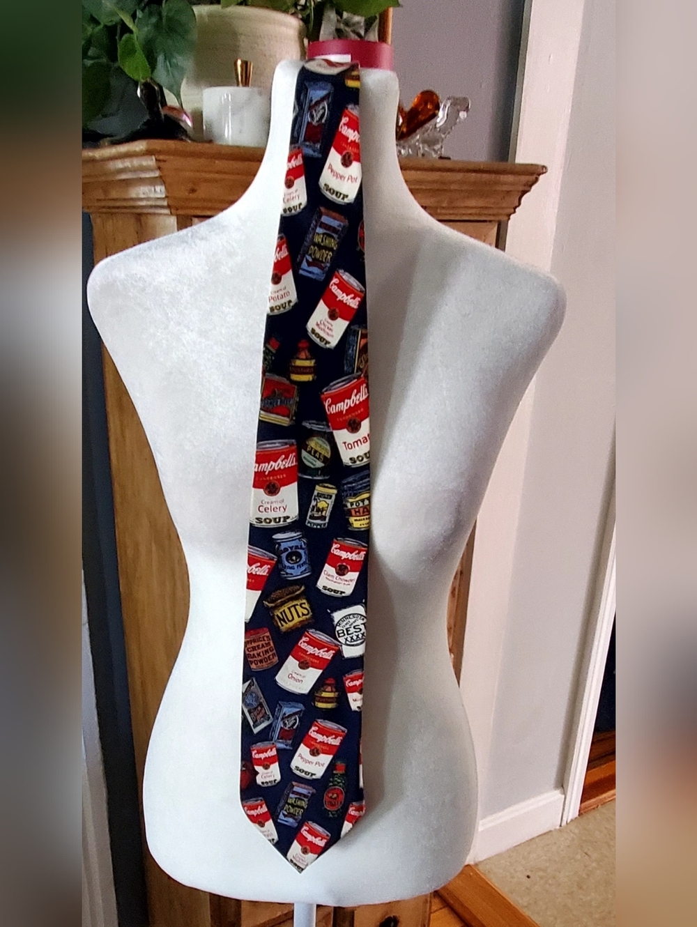 Novelty Navy Tie with Red Soup Can Print